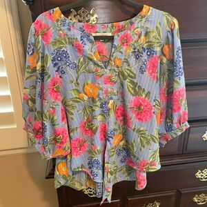 Rose & Olive Floral Blouse - Pink, Blue, Green, Orange xl
